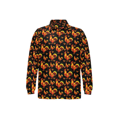 Rooster Print Themed Long Sleeve Polo Shirt For Men's