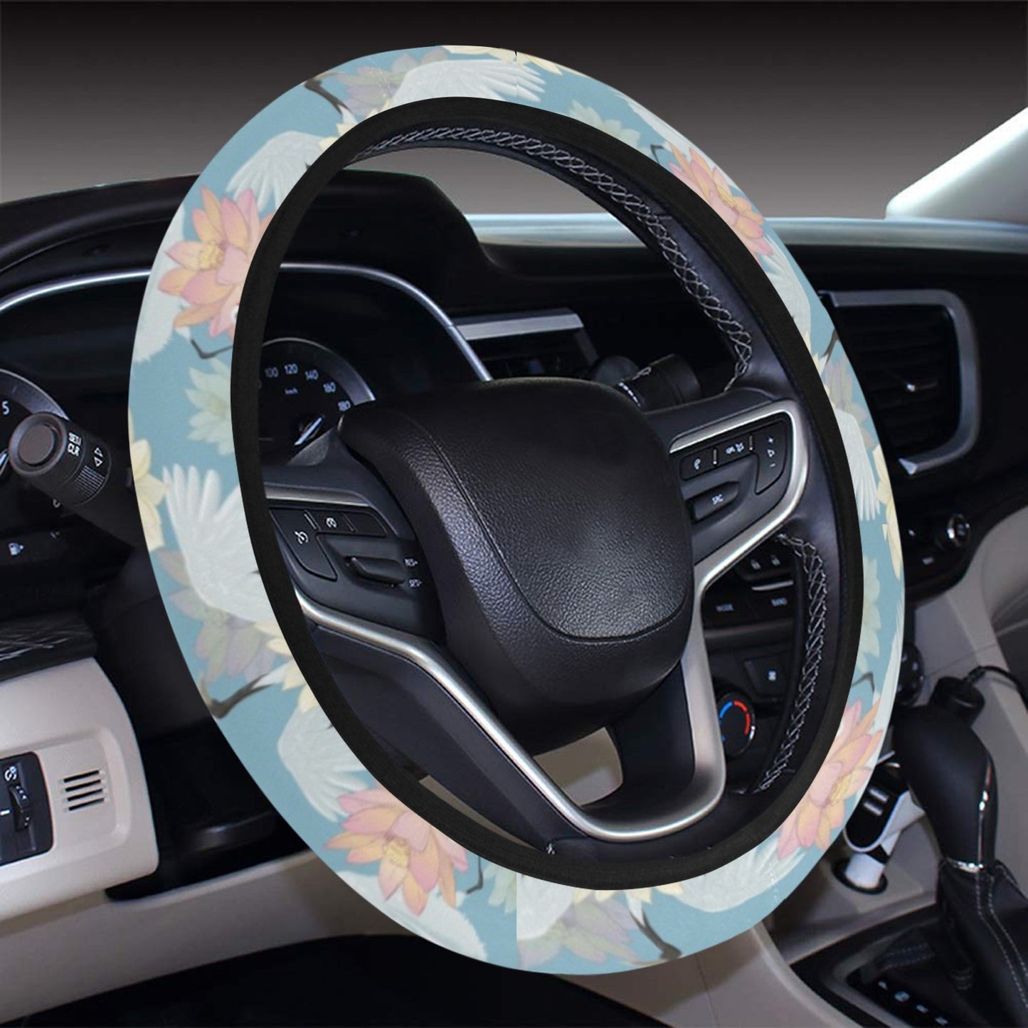 Water Lily Print Design LKS304 Steering Wheel Cover with Elastic Edge