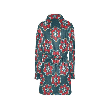 Poinsettia Pattern Print Design A03 Women's Fleece Robe