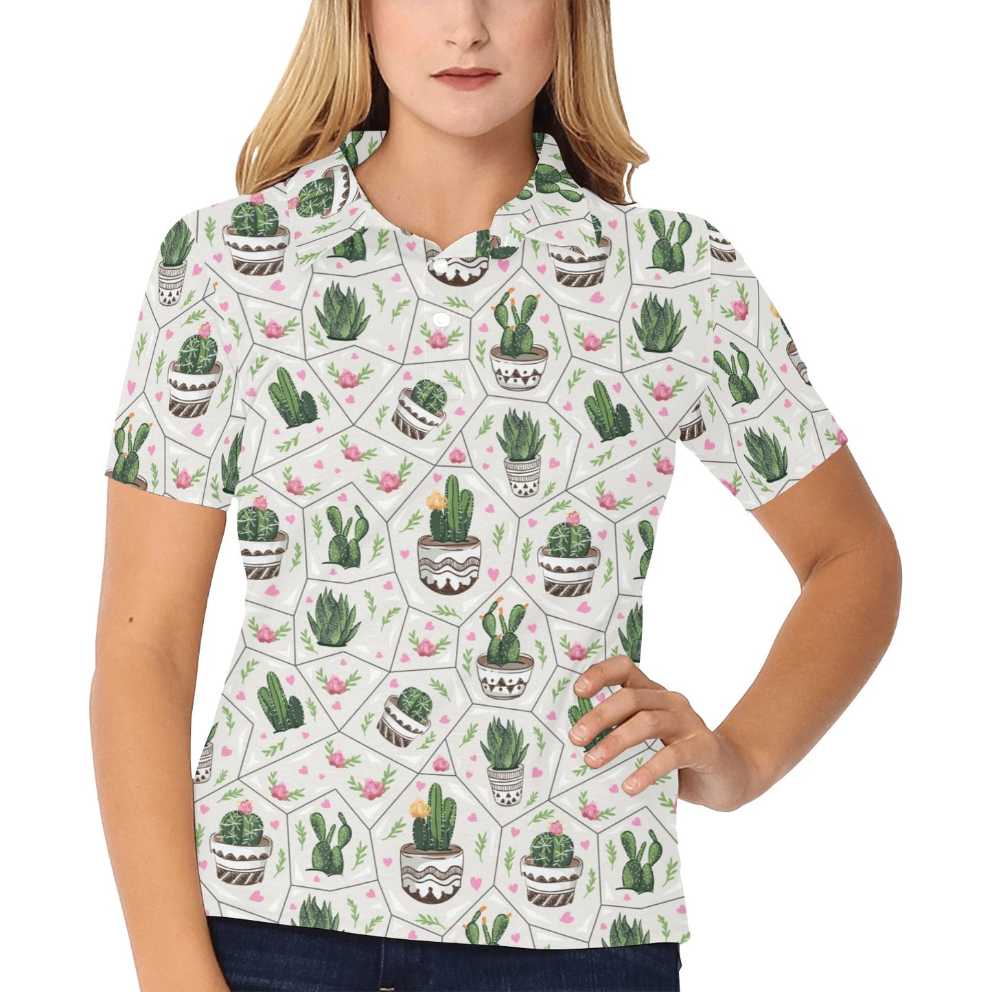 Cactus Pattern Print Design 04 Women's Polo Shirt