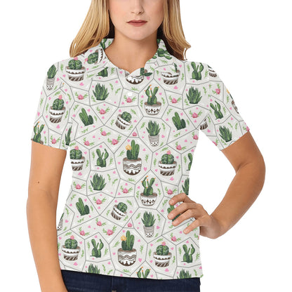 Cactus Pattern Print Design 04 Women's Polo Shirt