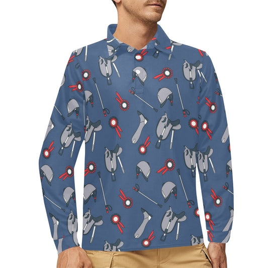 Equestrian Equipment Background Long Sleeve Polo Shirt For Men's