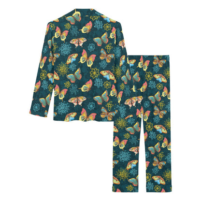 Butterfly Hand Draw Print Pattern Women's Long Pajama Set