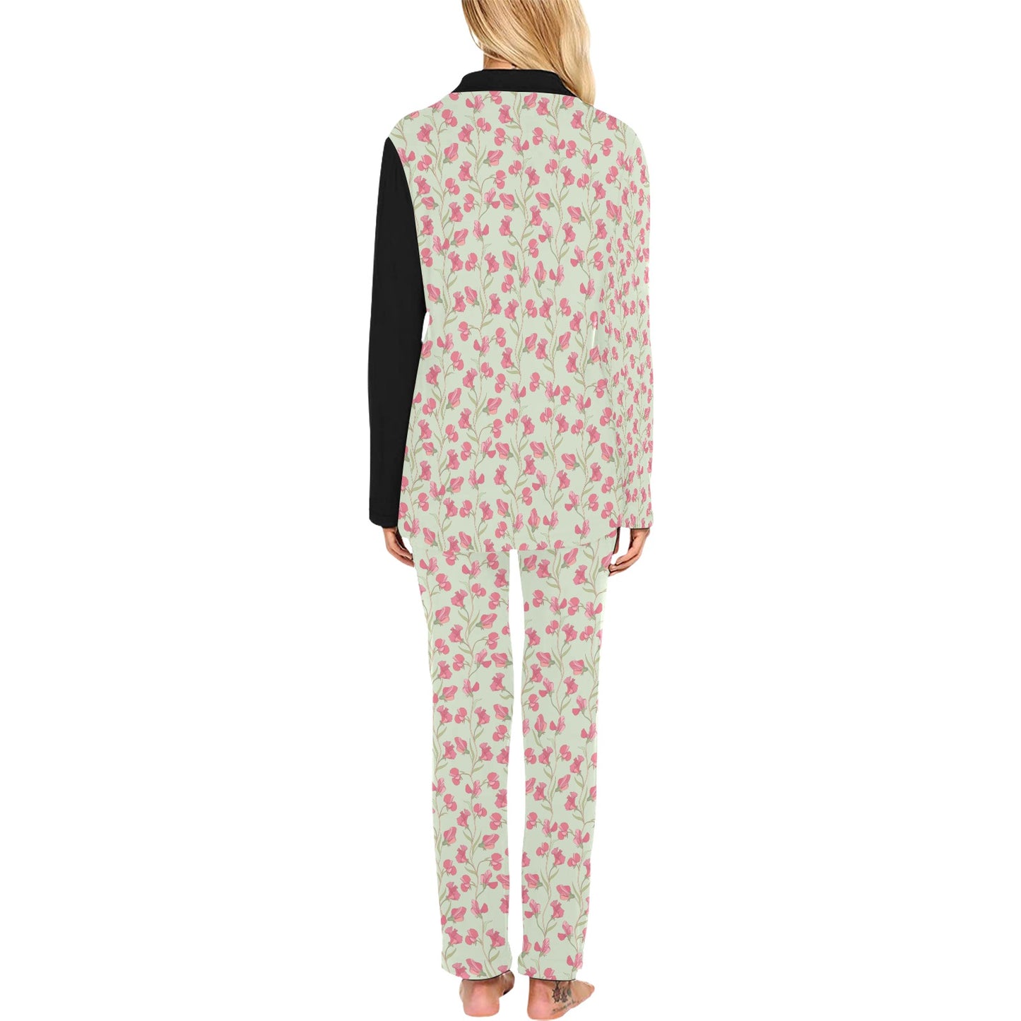 Sweet Pea Print Design LKS301 Women's Long Pajama Set