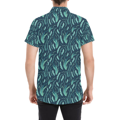 Seaweed Print Design LKS302 Men Short Sleeve Button Up Shirt