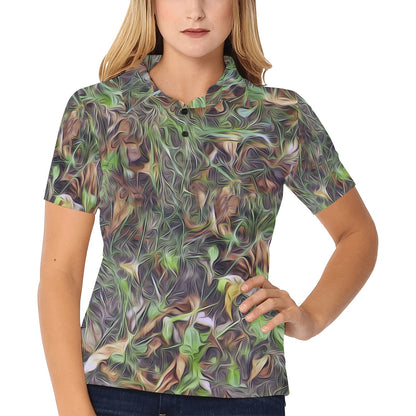 Camouflage Realistic Tree Print Women's Polo Shirt