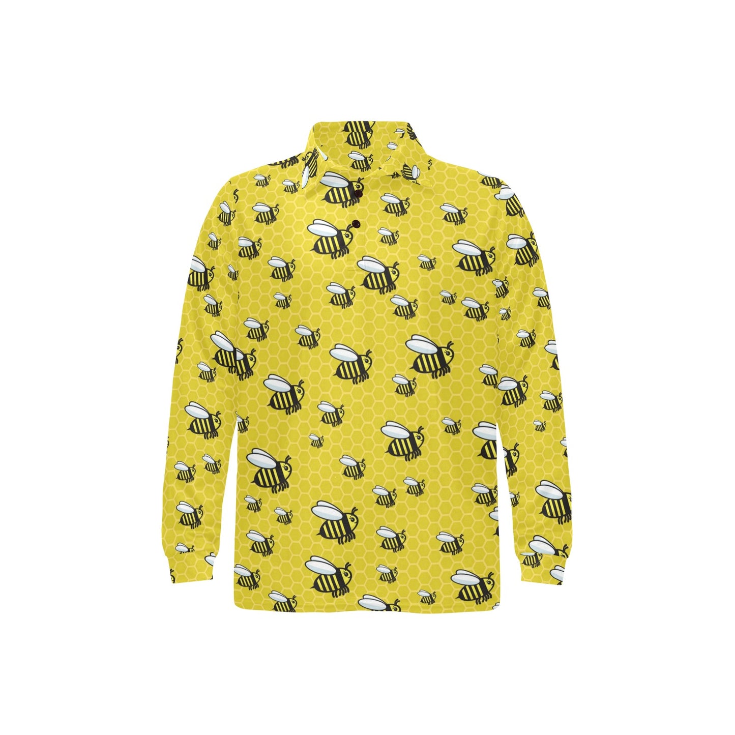 Bee Cute Print Design LKS308 Long Sleeve Polo Shirt For Men's