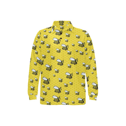 Bee Cute Print Design LKS308 Long Sleeve Polo Shirt For Men's