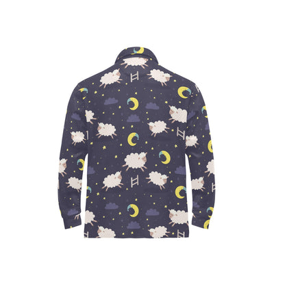 Sheep Night Pattern Print Design 02 Long Sleeve Polo Shirt For Men's