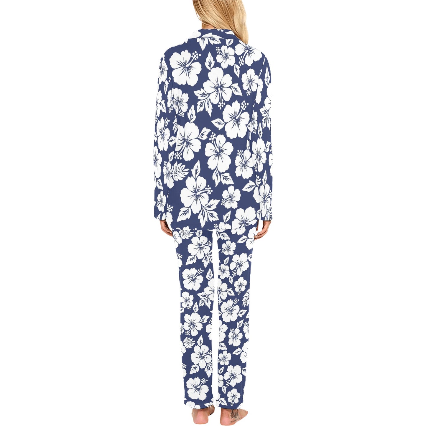 Hibiscus Pattern Print Design HB012 Women's Long Pajama Set