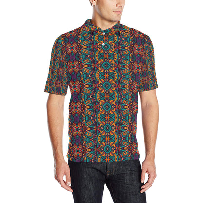 Ethnic Style Print Pattern Men Polo Shirt
