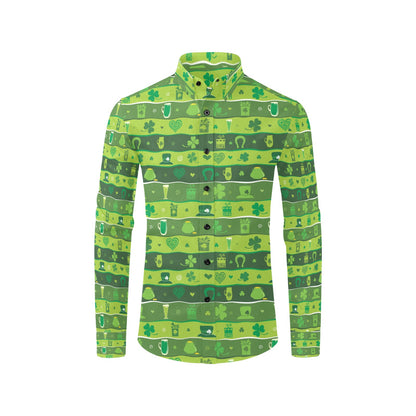 Shamrock Print Design LKS303 Men's Long Sleeve Dress Shirt