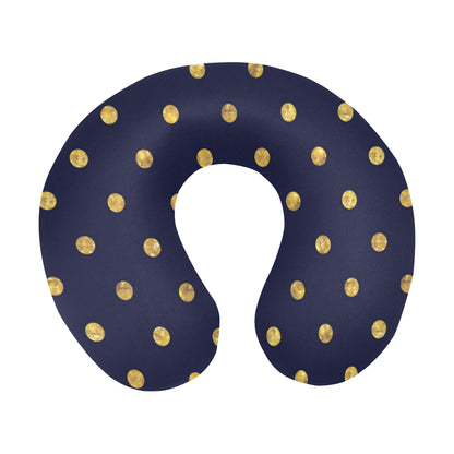 Polka Dot Gold Blue Pattern Print Design 02 U-Shaped Travel Neck Pillow