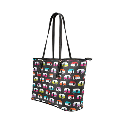 Camper Caravan Pattern Leather Tote Bag
