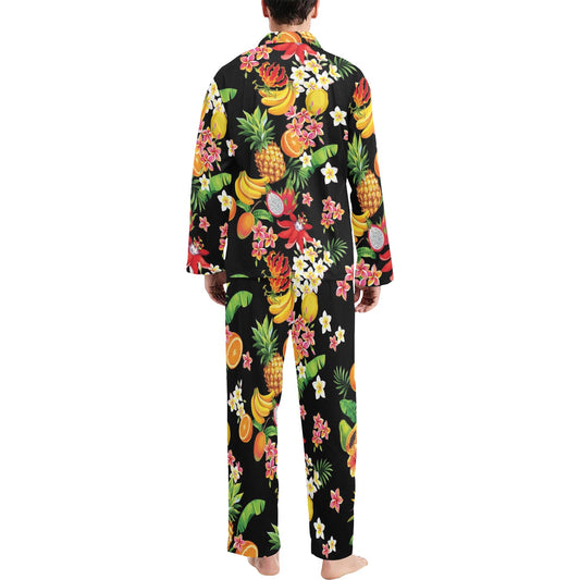 Tropical Fruits Pattern Print Design TF02 Men's Long Pajama Set