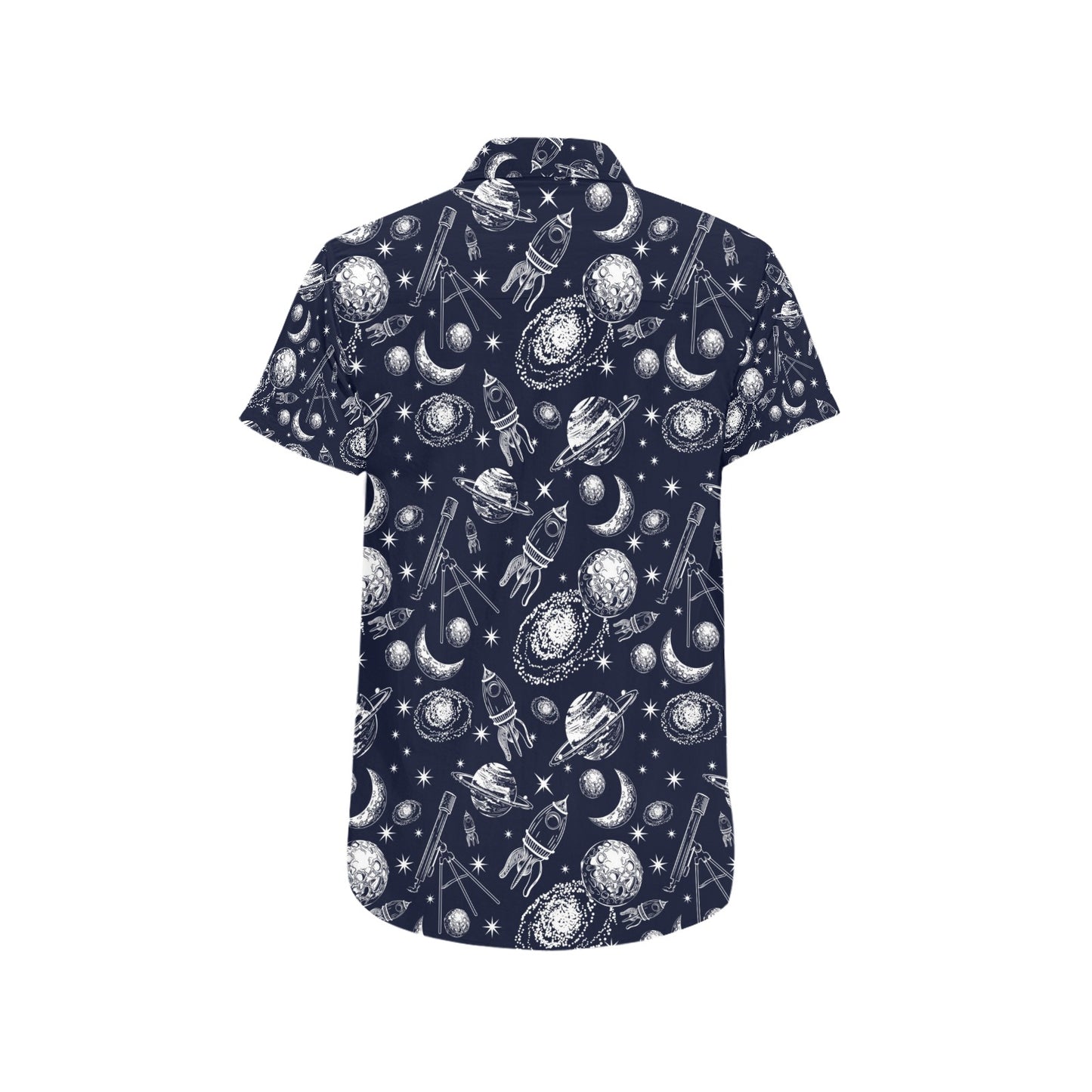 Space Rocket Print Design LKS301 Men Short Sleeve Button Up Shirt
