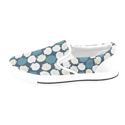 Seashell Print Design LKS3013 White Slip Ons Canvas Women's Shoes
