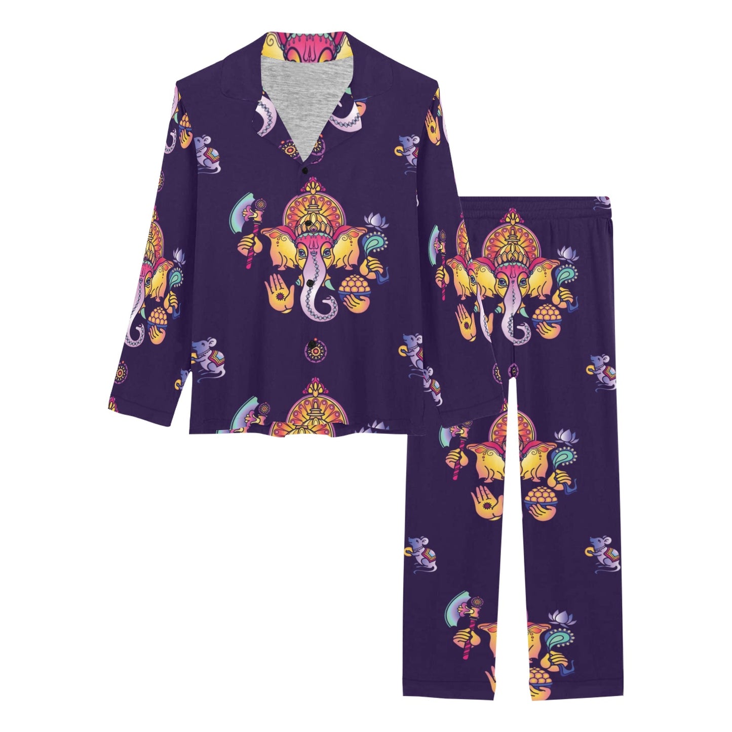 Ganesha Pattern Print Design 04 Women's Long Pajama Set