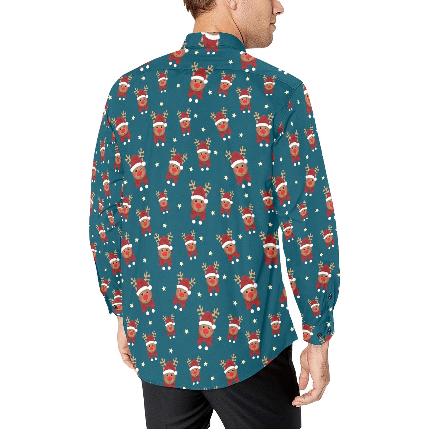 Reindeer Print Design LKS406 Men's Long Sleeve Dress Shirt