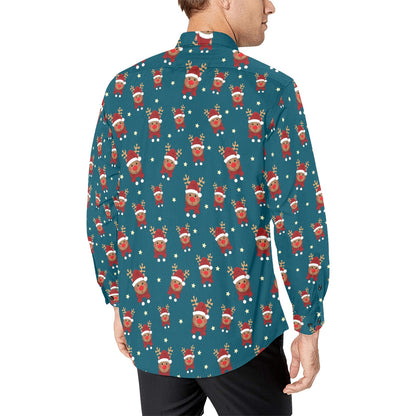 Reindeer Print Design LKS406 Men's Long Sleeve Dress Shirt
