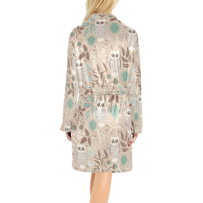 Owl Pattern Print Design A02 Women's Fleece Robe