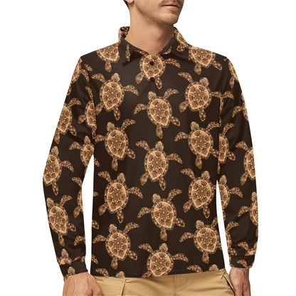 Tribal Sea Turtle Pattern Print Design T09 Long Sleeve Polo Shirt For Men's