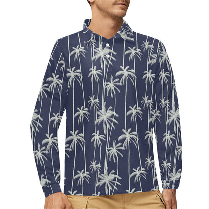 Palm Tree Pattern Print Design PT06 Long Sleeve Polo Shirt For Men's