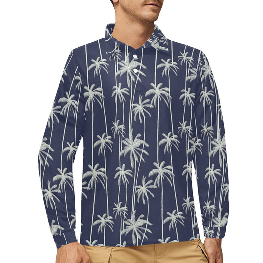 Palm Tree Pattern Print Design PT06 Long Sleeve Polo Shirt For Men's