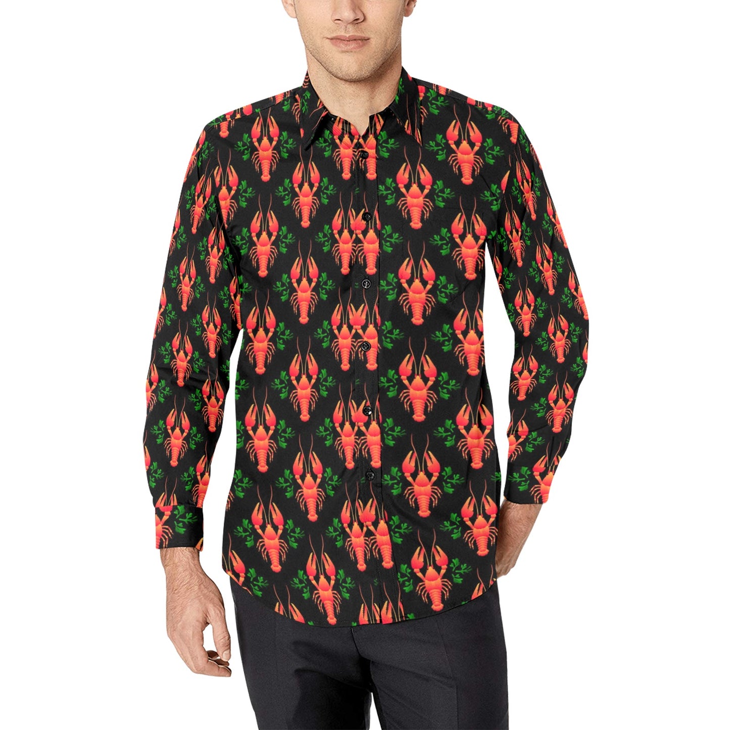 Lobster Print Design LKS403 Men's Long Sleeve Dress Shirt
