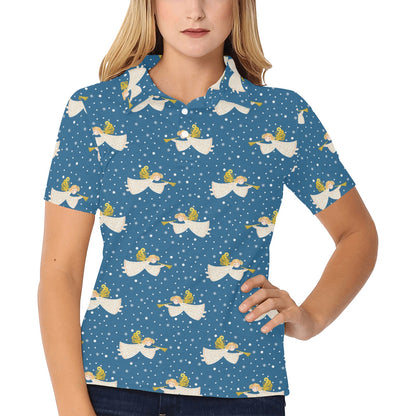 Angel Pattern Print Design 08 Women's Polo Shirt