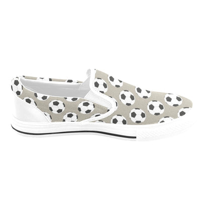 Soccer Ball Print Design LKS302 White Slip Ons Canvas Women's Shoes
