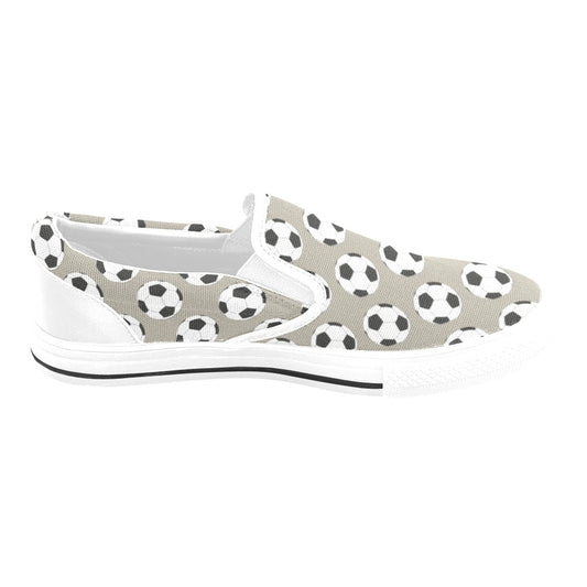 Soccer Ball Print Design LKS302 White Slip Ons Canvas Women's Shoes