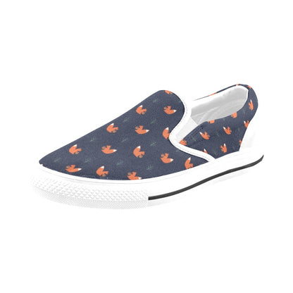 Squirrel Print Design LKS303 White Slip Ons Canvas Women's Shoes