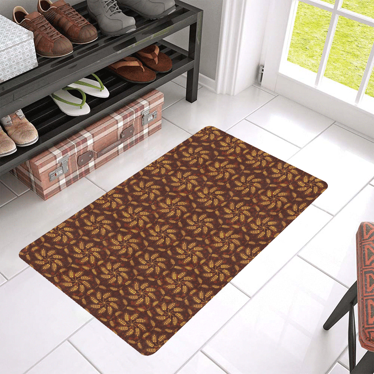 Agricultural Brown Wheat Print Pattern Rubber Doormat