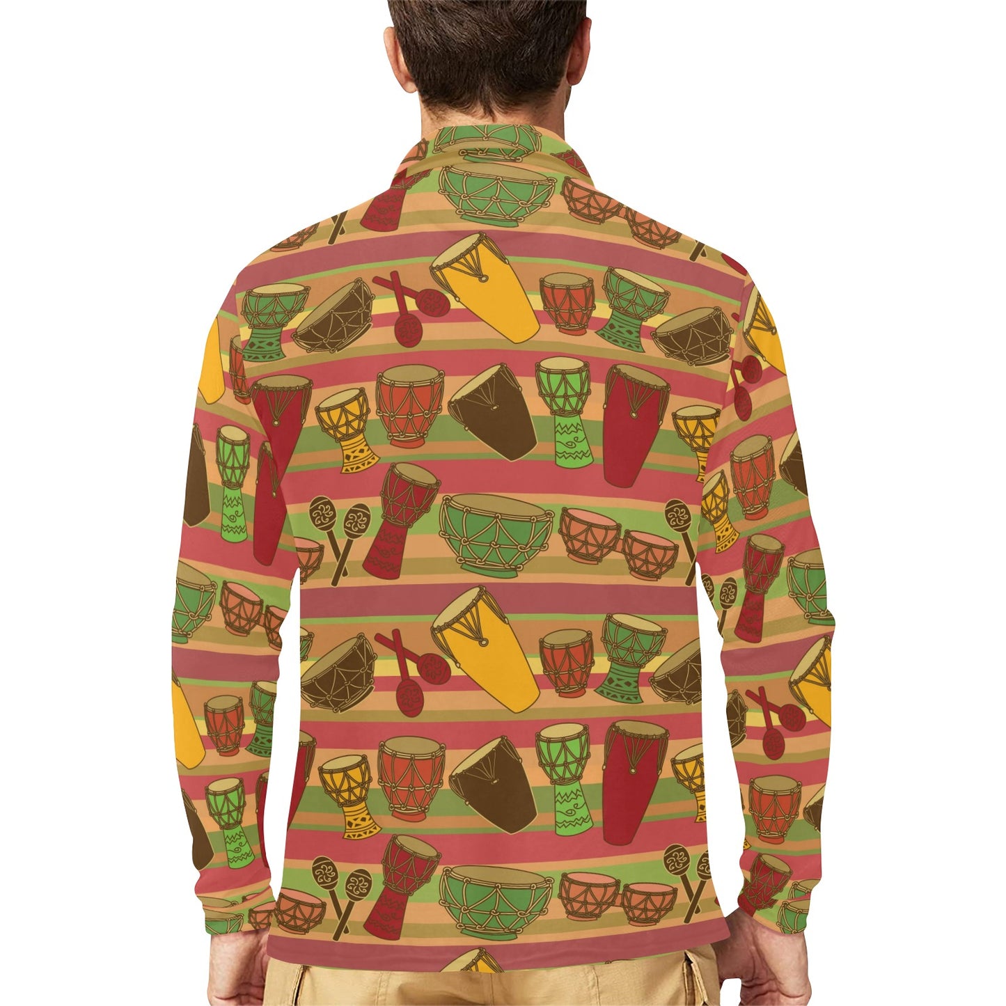 Percussion Pattern Print Design 01 Long Sleeve Polo Shirt For Men's