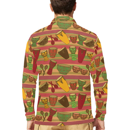 Percussion Pattern Print Design 01 Long Sleeve Polo Shirt For Men's
