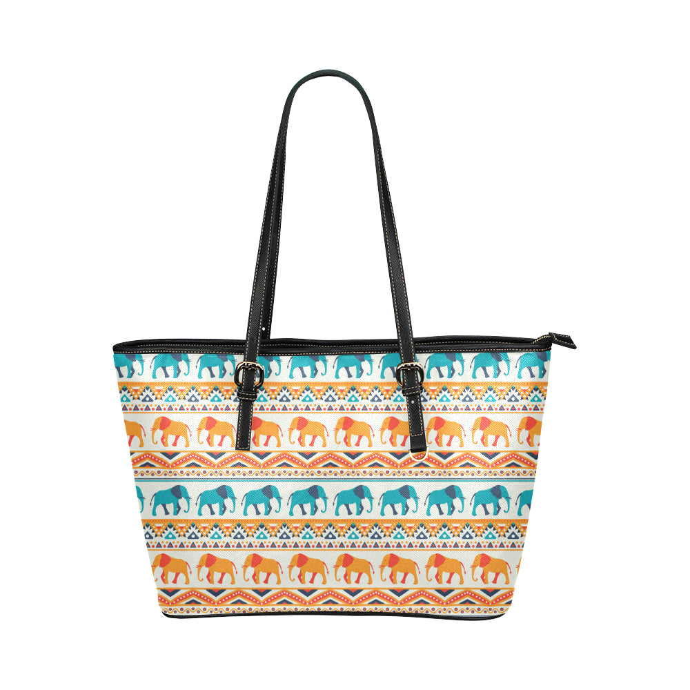Elephant Aztec Ethnic Print Pattern Leather Tote Bag
