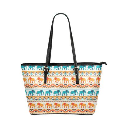 Elephant Aztec Ethnic Print Pattern Leather Tote Bag