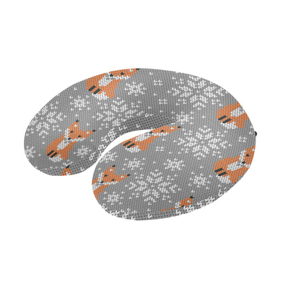 Knit Red Fox Pattern Print Design 02 U-Shaped Travel Neck Pillow
