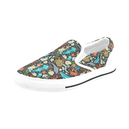 Underwater Animal Print Design LKS301 White Slip Ons Canvas Women's Shoes