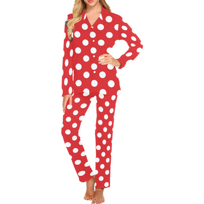 Polka Dot Red Pattern Print Design 04 Women's Long Pajama Set