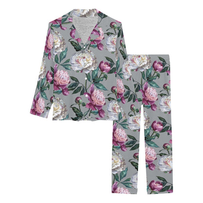 Peony Pattern Print Design PE01 Women's Long Pajama Set
