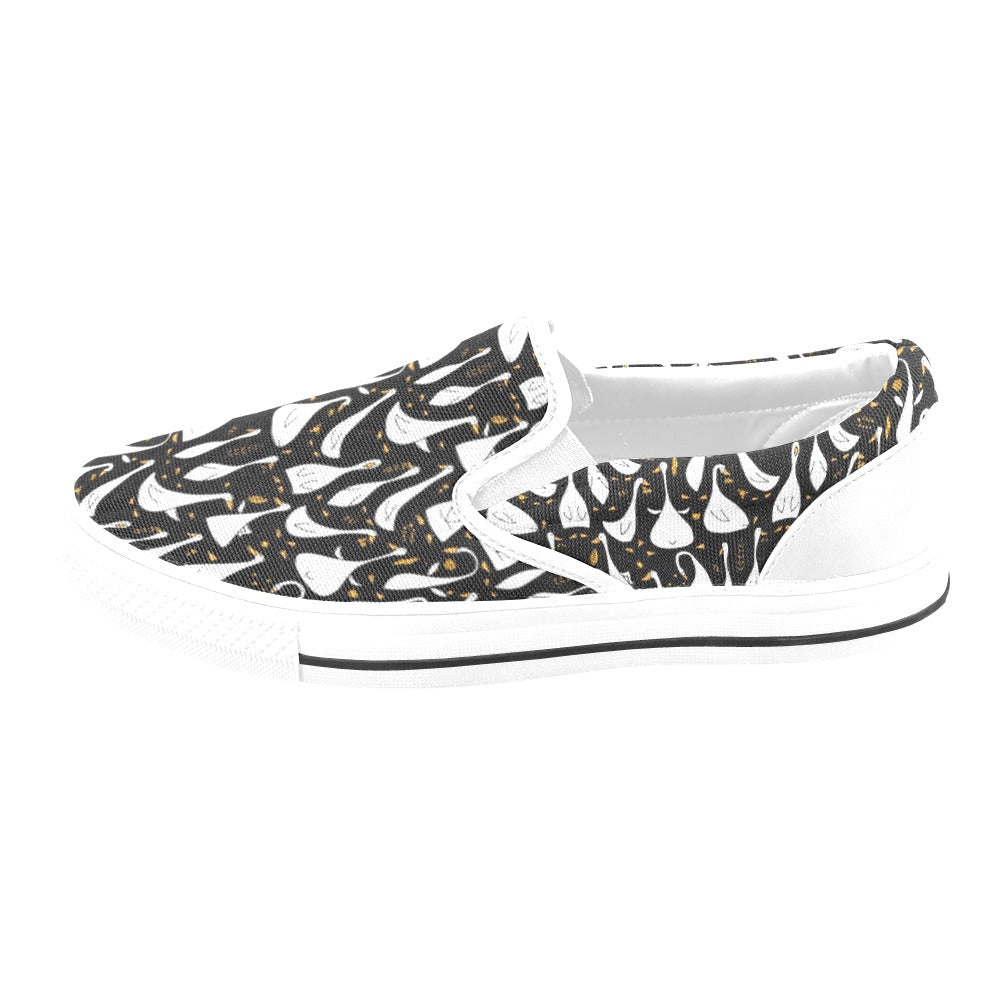 Goose Print Design LKS401 White Slip Ons Canvas Women's Shoes