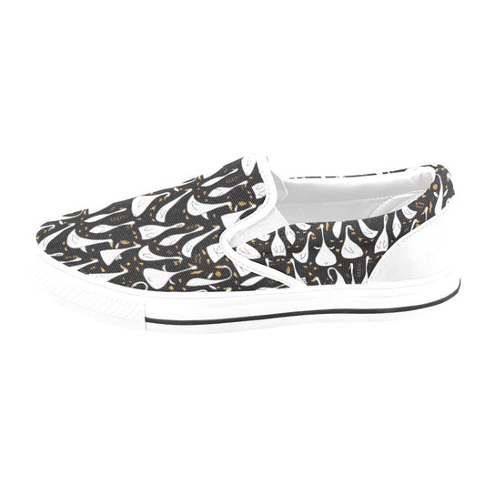 Goose Print Design LKS401 White Slip Ons Canvas Women's Shoes