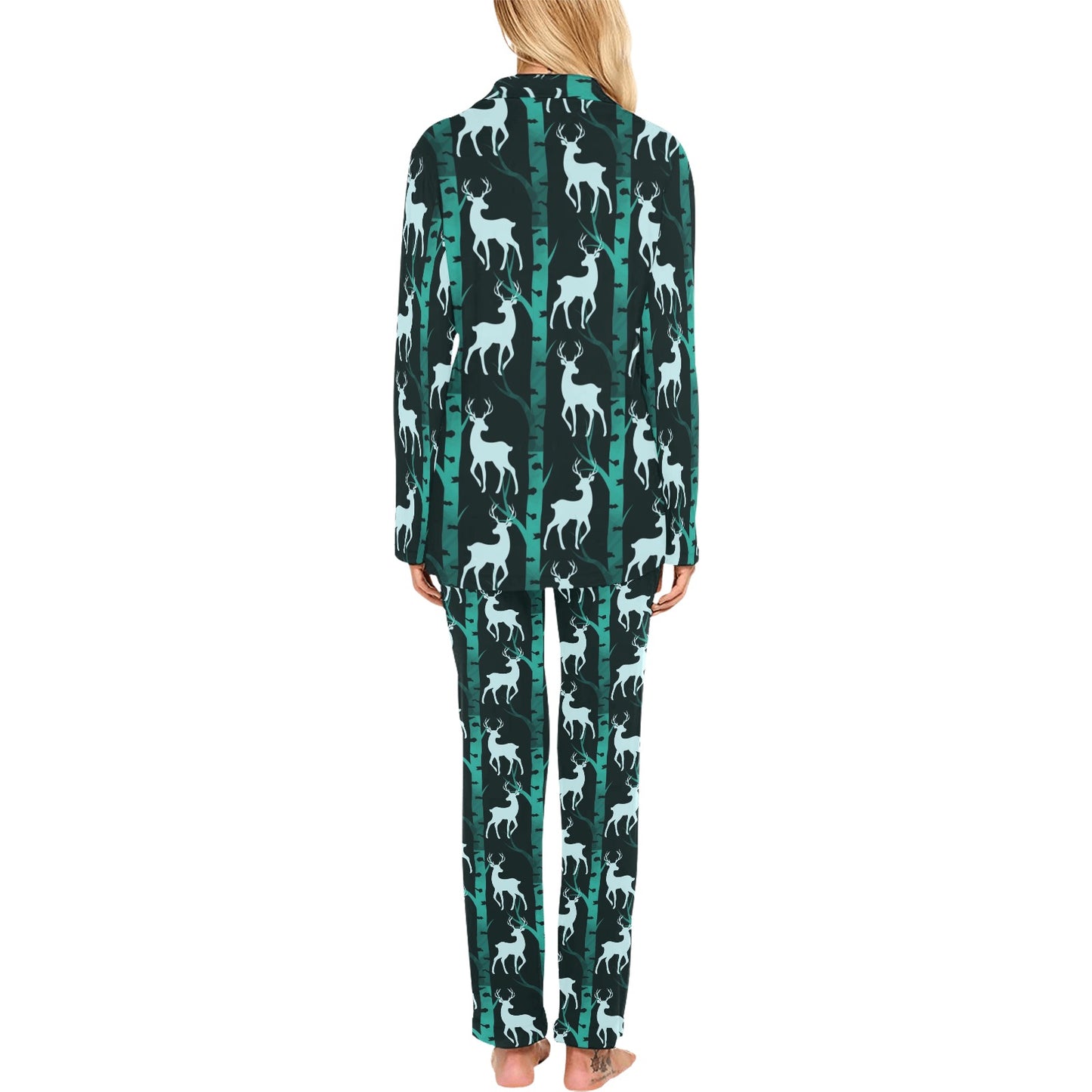 Deer Jungle Print Pattern Women's Long Pajama Set
