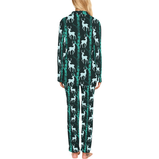 Deer Jungle Print Pattern Women's Long Pajama Set
