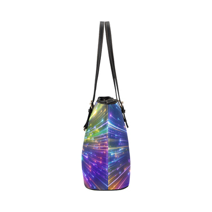 Celestial Rainbow Speed Light Leather Tote Bag