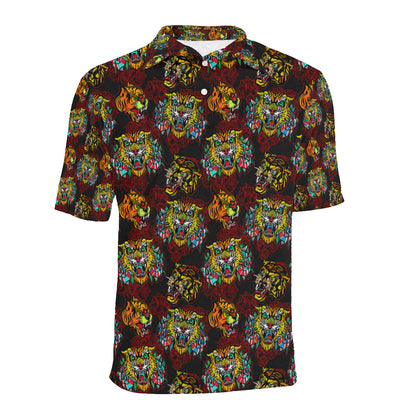 Tattoo Tiger Colorful Design Men Polo Shirt