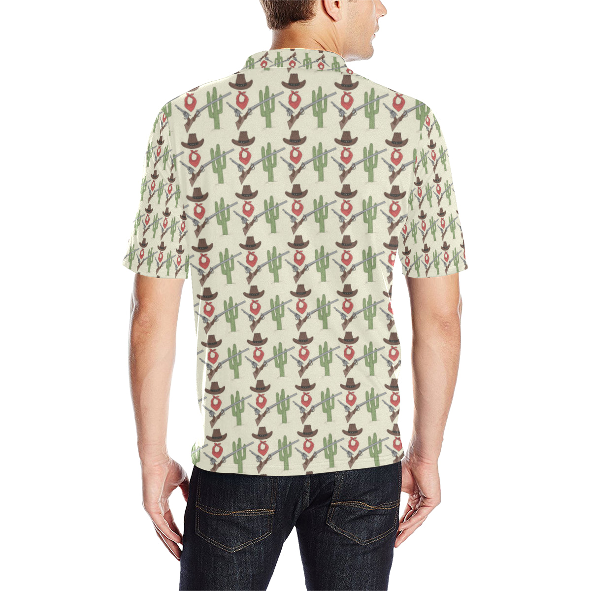 Western Cowboy Print Men Polo Shirt