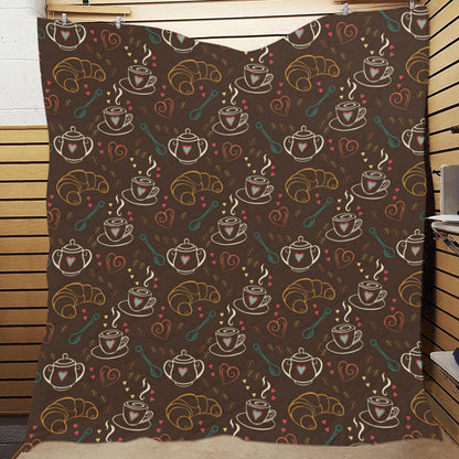 Coffee Pattern Print Design 06 Premium Quilt